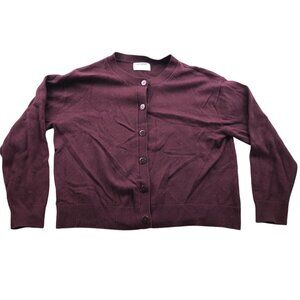 Old Navy Womens Cardigan Sweater Large Soft Crew Neck Burgundy Cropped Cozy